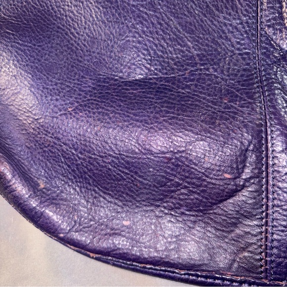 B. MAKOWSKY Purple Full Leather Large Flat Shoulder Hobo Tote Hand Bag Zip - Picture 9 of 11